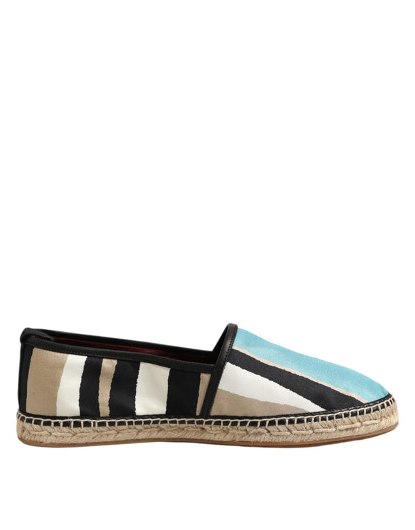 Mehrfarbig gestreifte flache Espadrille-Schuhe aus Canvas