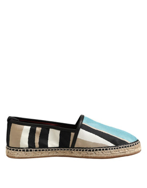 Mehrfarbig gestreifte flache Espadrille-Schuhe aus Canvas