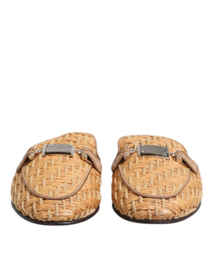 Beige Rattan Flache Pantolette Männer Sandalen Schuhe