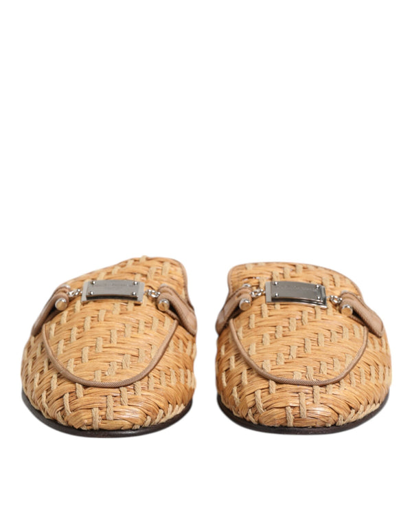Beige Rattan Flache Pantolette Männer Sandalen Schuhe