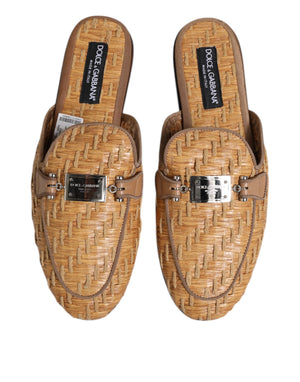 Beige Rattan Flache Pantolette Männer Sandalen Schuhe