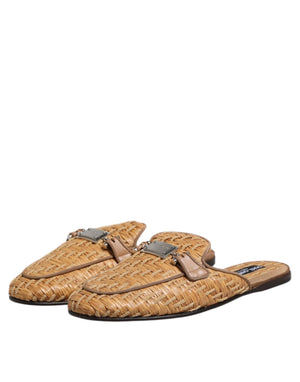 Beige Rattan Flache Pantolette Männer Sandalen Schuhe