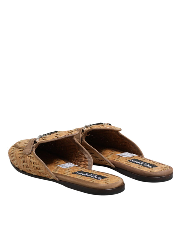 Beige Rattan Flache Pantolette Männer Sandalen Schuhe