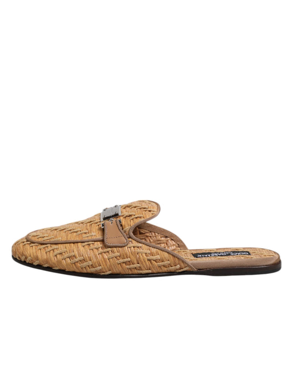 Beige Rattan Flache Pantolette Männer Sandalen Schuhe