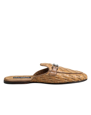 Beige Rattan Flache Pantolette Männer Sandalen Schuhe