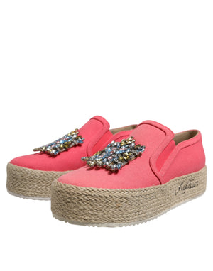 Rosa Canvas Kristall verschönert Slip On Schuhe
