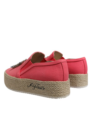 Rosa Canvas Kristall verschönert Slip On Schuhe