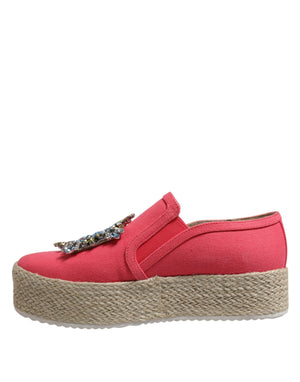 Rosa Canvas Kristall verschönert Slip On Schuhe
