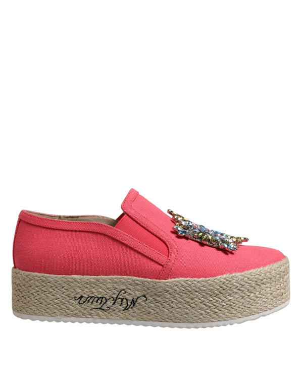 Rosa Canvas Kristall verschönert Slip On Schuhe