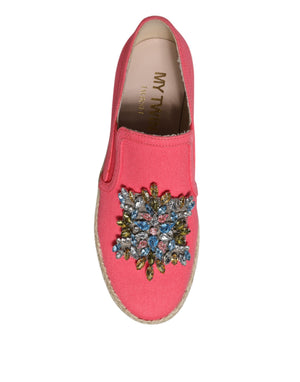 Rosa Canvas Kristall verschönert Slip On Schuhe