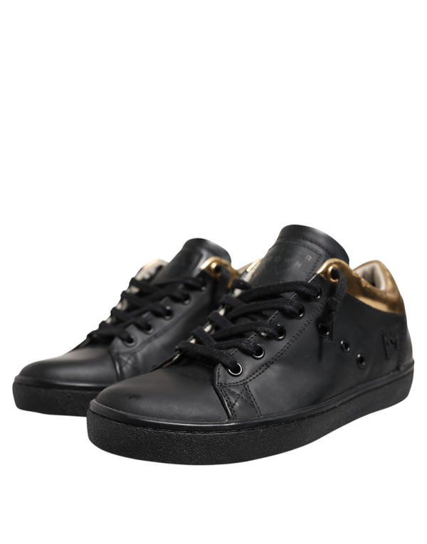 Schwarz Gold Lace Up Low Top Frauen Turnschuhe Schuhe