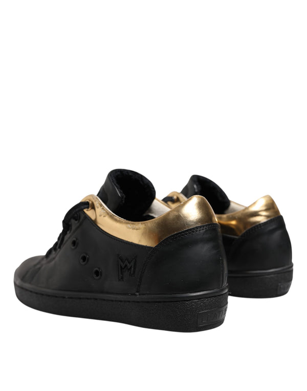 Schwarz Gold Lace Up Low Top Frauen Turnschuhe Schuhe
