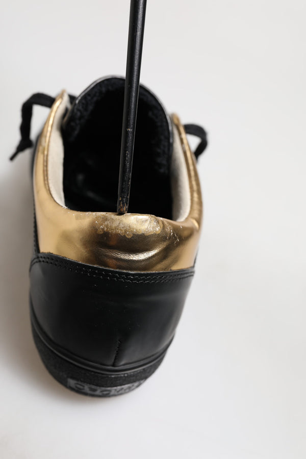 Schwarz Gold Lace Up Low Top Frauen Turnschuhe Schuhe