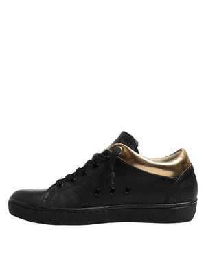 Schwarz Gold Lace Up Low Top Frauen Turnschuhe Schuhe