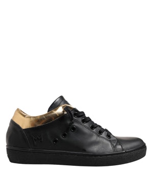Schwarz Gold Lace Up Low Top Frauen Turnschuhe Schuhe
