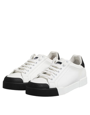 Weiß Schwarz Logo Leder Lace Up Sneakers Schuhe