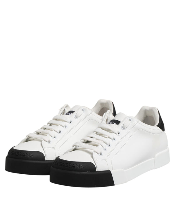 Weiß Schwarz Logo Leder Lace Up Sneakers Schuhe