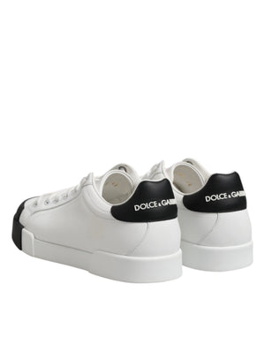 Weiß Schwarz Logo Leder Lace Up Sneakers Schuhe