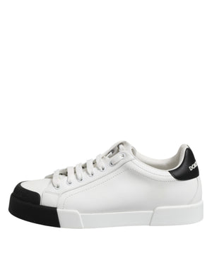 Weiß Schwarz Logo Leder Lace Up Sneakers Schuhe