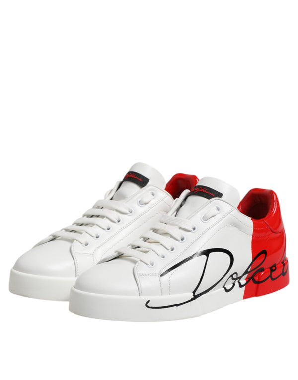 Weiß Rot Logo Low Top Leder Turnschuhe Schuhe
