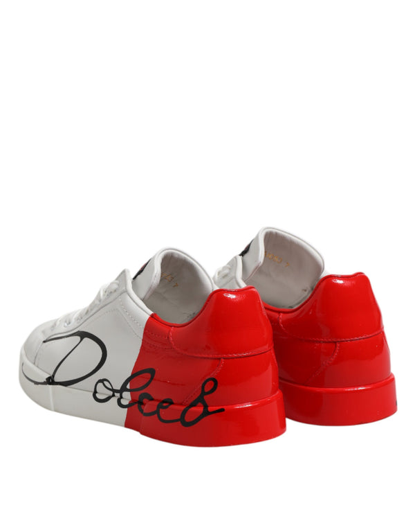 Weiß Rot Logo Low Top Leder Turnschuhe Schuhe