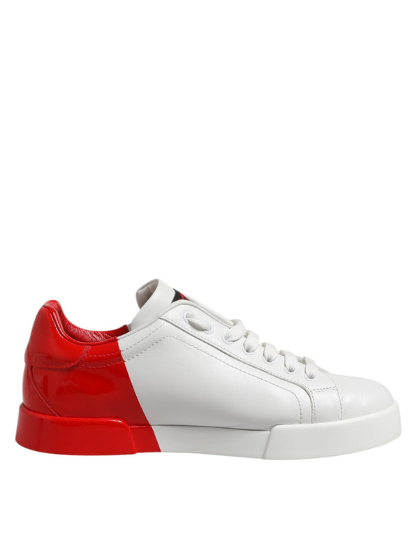 Weiß Rot Logo Low Top Leder Turnschuhe Schuhe