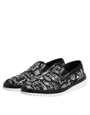 Schwarz Slip On Bedruckte Männer Loafers Schuhe