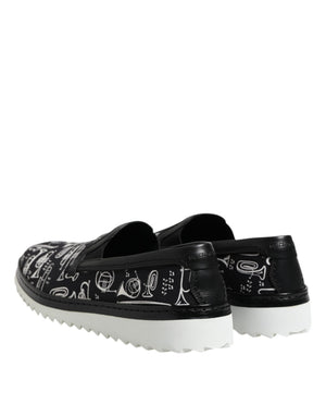 Schwarz Slip On Bedruckte Männer Loafers Schuhe