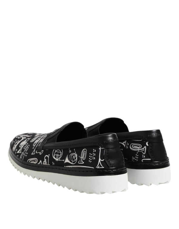 Schwarz Slip On Bedruckte Männer Loafers Schuhe
