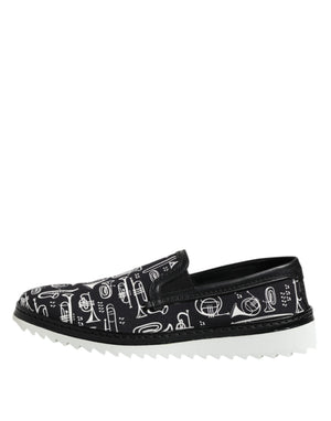 Schwarz Slip On Bedruckte Männer Loafers Schuhe