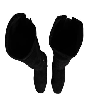 Schwarze kniehohe Stiefel aus Wildleder Schuhe