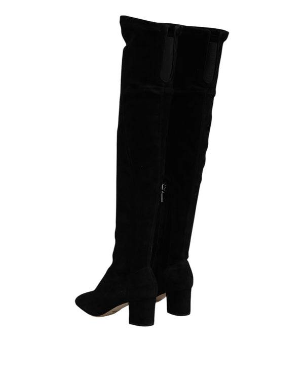 Schwarze kniehohe Stiefel aus Wildleder Schuhe