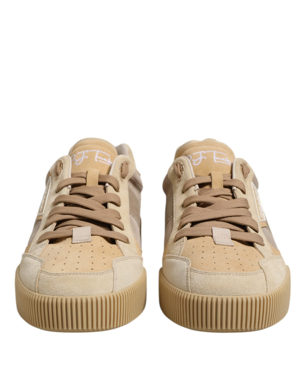 Beige Leder Low Top Lace Up Sneakers Schuhe