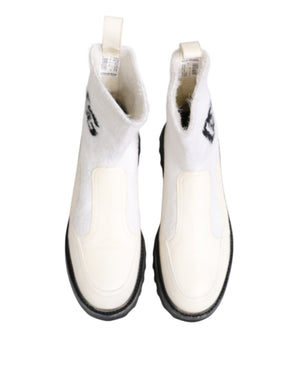 Weiß Beige DG Logo Mid Calf Stiefel Schuhe