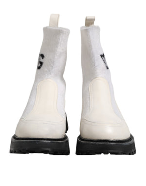Weiß Beige DG Logo Mid Calf Stiefel Schuhe