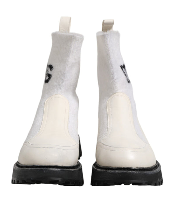 Weiß Beige DG Logo Mid Calf Stiefel Schuhe