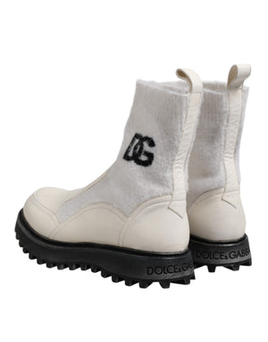 Weiß Beige DG Logo Mid Calf Stiefel Schuhe