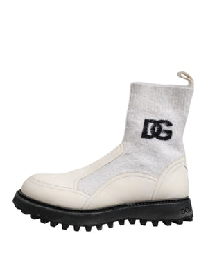 Weiß Beige DG Logo Mid Calf Stiefel Schuhe