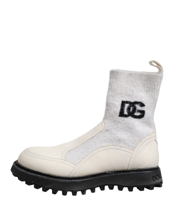 Weiß Beige DG Logo Mid Calf Stiefel Schuhe