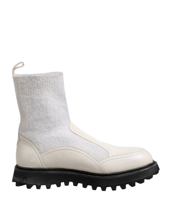 Weiß Beige DG Logo Mid Calf Stiefel Schuhe