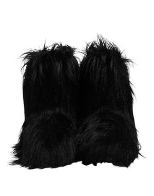 Schwarze Kunstpelz-Stiefel mit mittlerer Wade