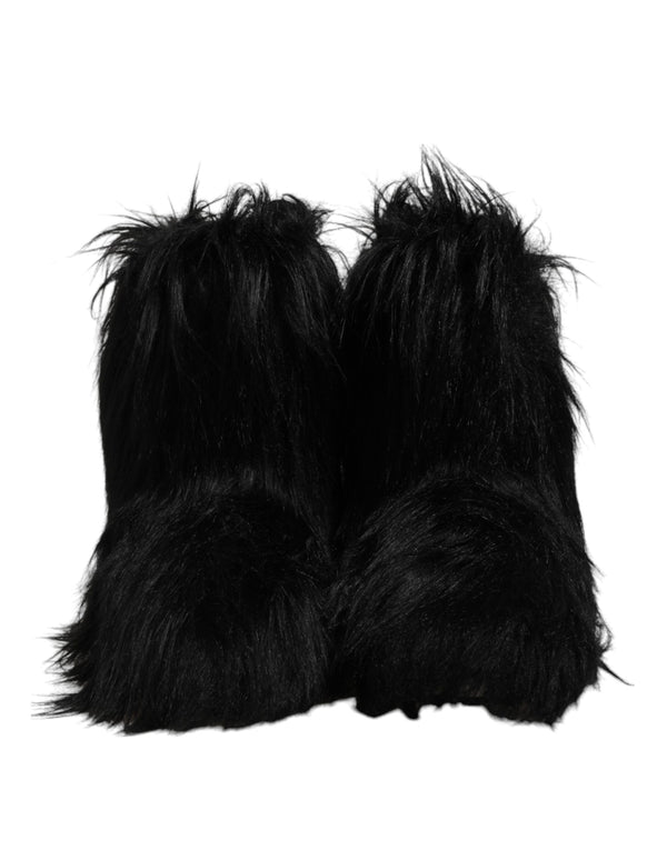 Schwarze Kunstpelz-Stiefel mit mittlerer Wade