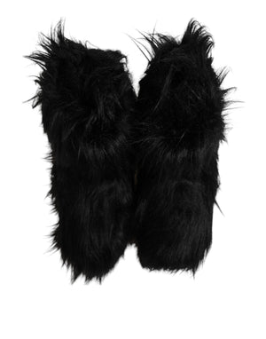 Schwarze Kunstpelz-Stiefel mit mittlerer Wade