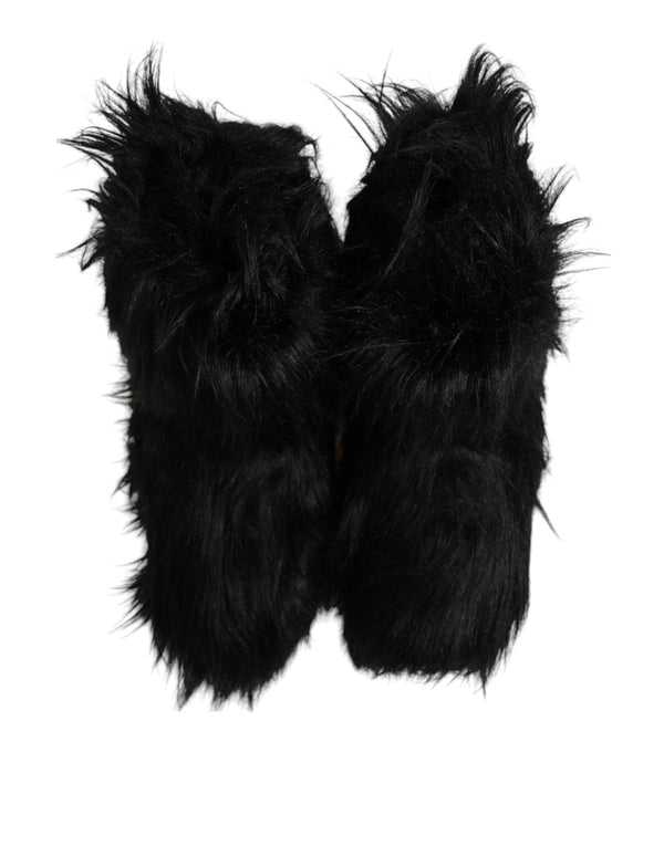 Schwarze Kunstpelz-Stiefel mit mittlerer Wade
