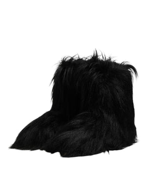 Schwarze Kunstpelz-Stiefel mit mittlerer Wade