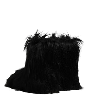 Schwarze Kunstpelz-Stiefel mit mittlerer Wade