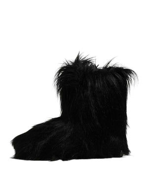 Schwarze Kunstpelz-Stiefel mit mittlerer Wade