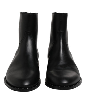 Schwarze Leder Logo-Stiefeletten Nietenschuhe