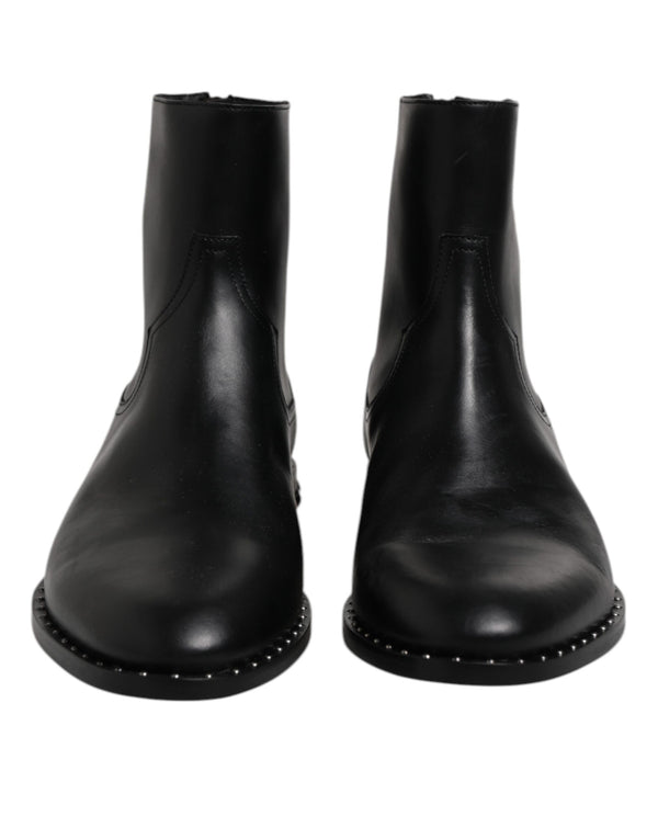 Schwarze Leder Logo-Stiefeletten Nietenschuhe