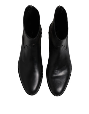 Schwarze Leder Logo-Stiefeletten Nietenschuhe